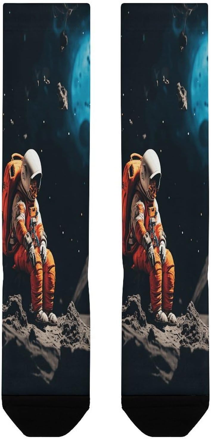 Astronaut Crashed on The Moon Crew Socks Calf Socks Athletic Crew Sock