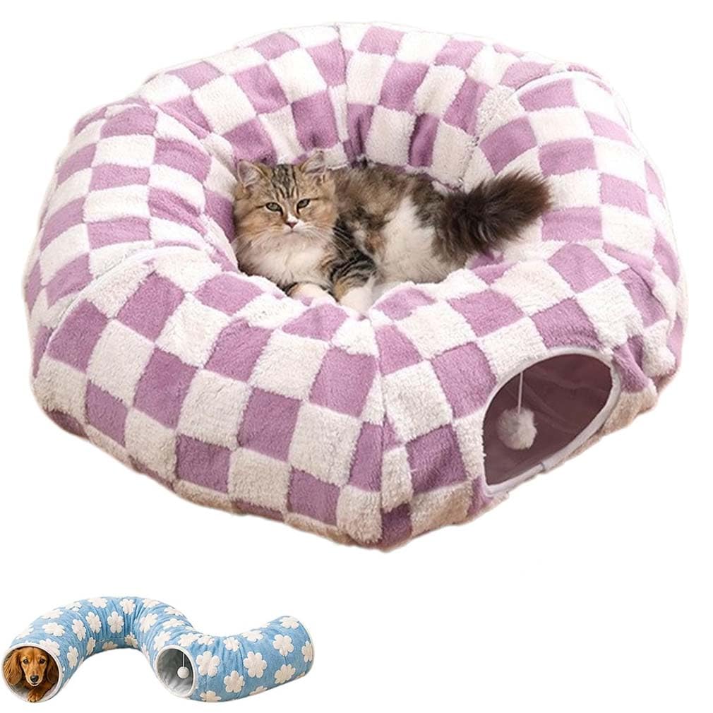 Dachshund Tunnel Bed, Foldable Dog & Cat Tunnel Bed with Plush Cave, Tunnel Bed for Dogs, Cozy Burrow Design with Plush Comfort