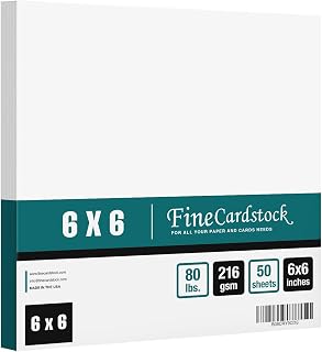 6" x 6" Square Cardstock | 80lb Cover White Thick Card Stock Paper - Smooth Finish | For Scrapbooking, Arts and Crafts, Wedding Invitations, Business Cards | 50 Cards Per Pack