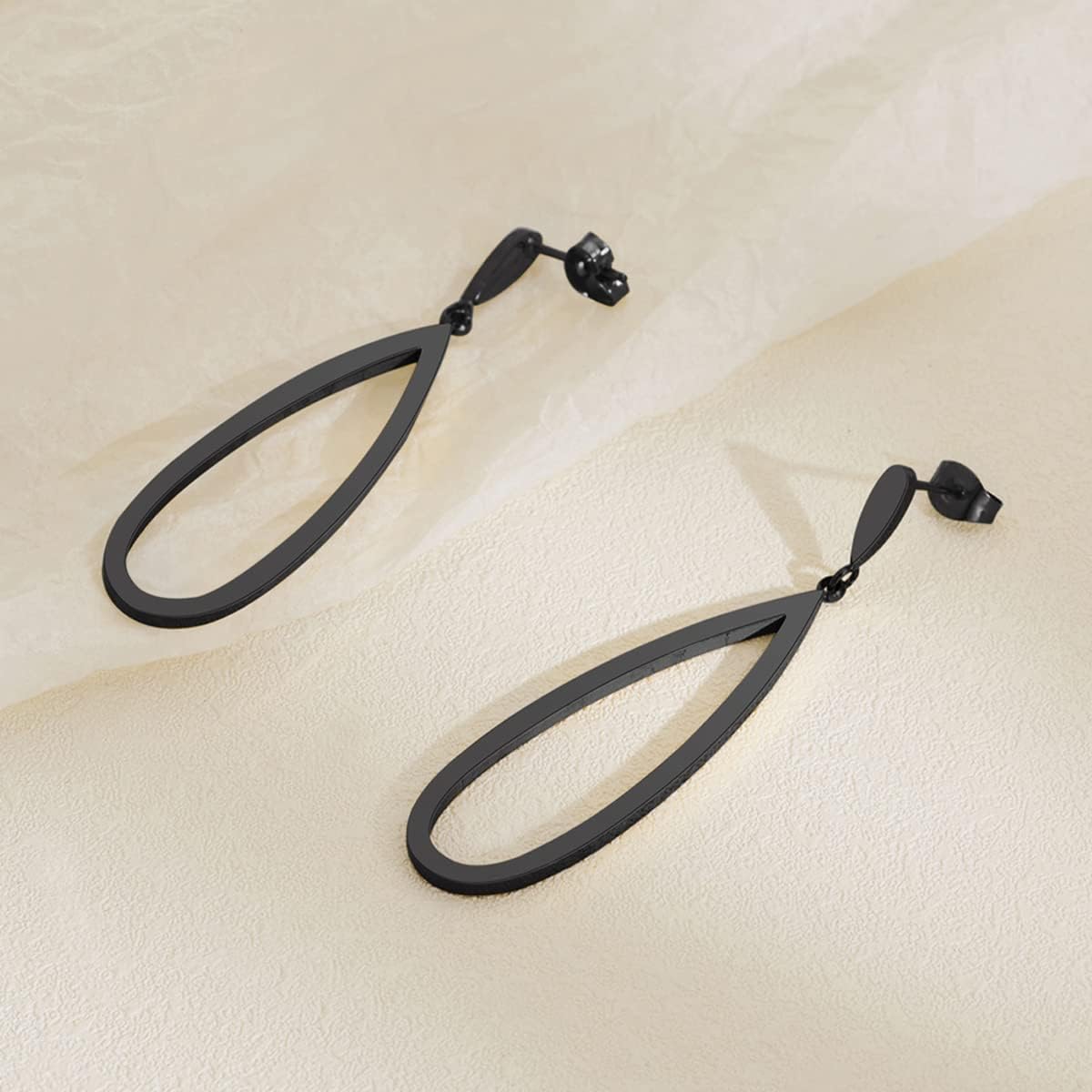 Black Gold Geometric Drop Dangle Earrings for Women Waterdrop Oval Circle Link Stainless Steel Dangle Earrings Trendy Jewelry Gifts for Women