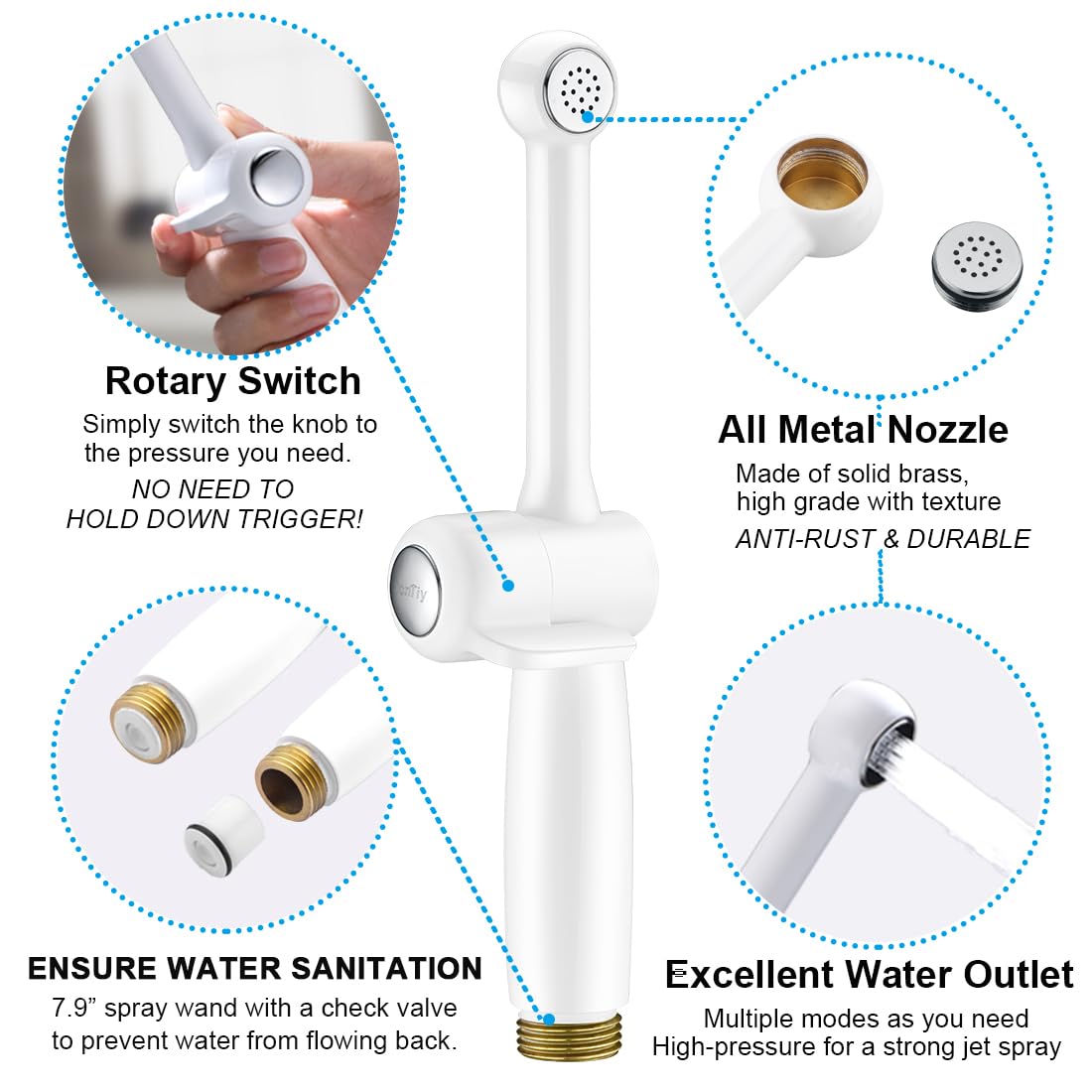 SonTiy - Doccetta per bidet con tubo flessibile, in ottone da 7,9", con pressione regolabile G1/2" e G3/8", valvola di commutazione per WC, igiene personale, pannolino doccia, bagno per animali