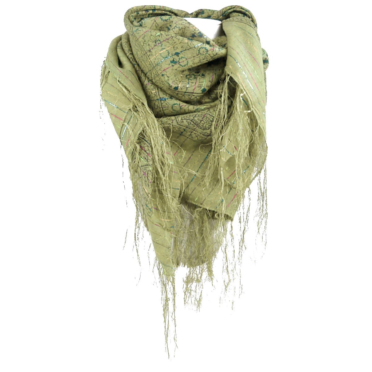 Asita Gift & Home Women's Green Asita Sparkly Lurex Thread Paisley Tassels Square Scarf