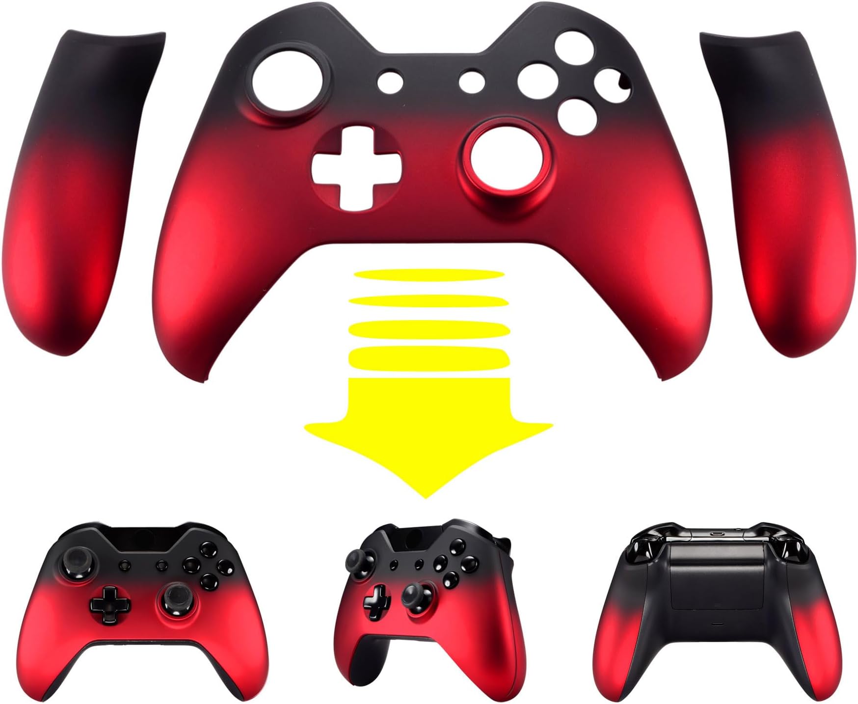 eXtremeRate Gradient Ramp Red Soft Touch Front Housing Shell Faceplate Replacement Parts Side Rails Panel for Xbox One Controller W/3.5 mm