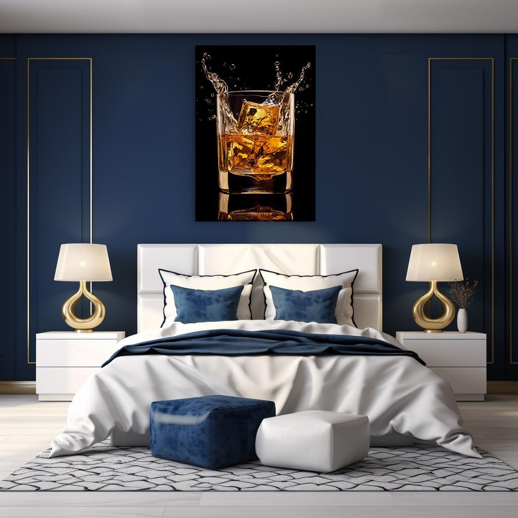 Canvas for Living room. Whirling Whiskey Wonders with Melting Ice Cubes on a Mirror-like Surface, 27 x 18 inch Canvas Wall Art - Abstract By Atmosphere - Modern Home Decor - 91x61 cm (36x24 inch)