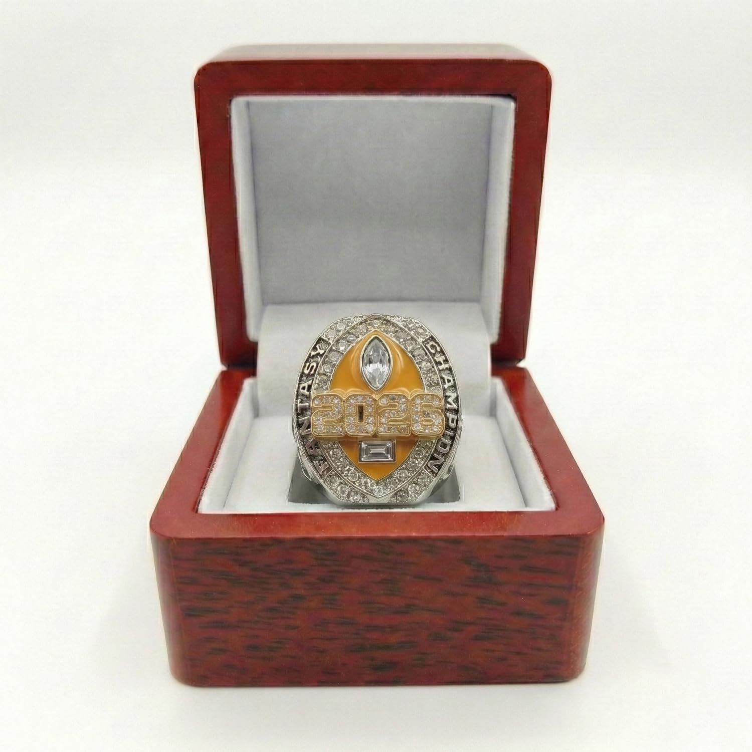 2026 Engraved Fantasy Football Winner Trophy Championship Prizes League Sports Fan Ring Set with Box