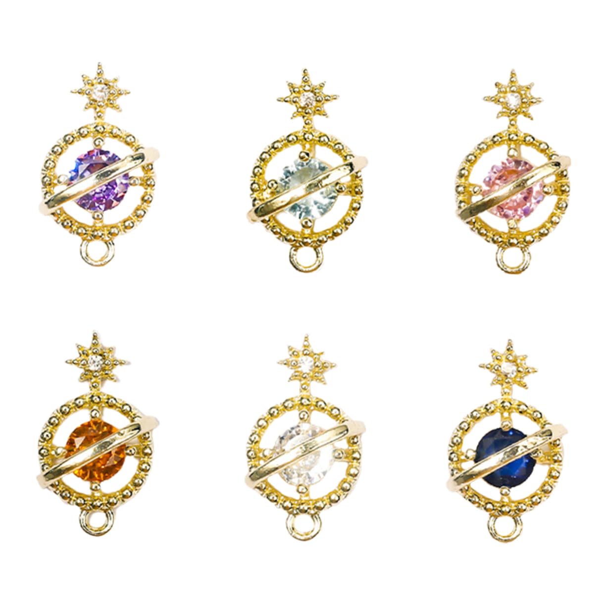 WEKADRIN DIY Manicure Decor 6pcs Zircon Planet Jewelry Nail Art Charms Manicure Decors for Salon or Home Nail Art Party