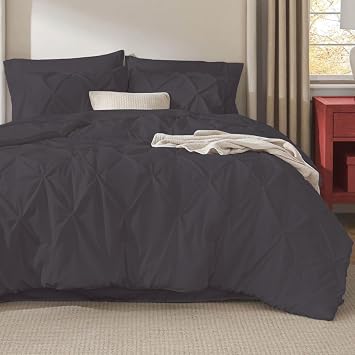 Premium Quality - Super King Plus Size 120" x 120" Inches, 1Pcs Pinch Pleated Comforter - 400GSM 100% Egyptian Cotton 800 Thread Count - Dark Grey Solid