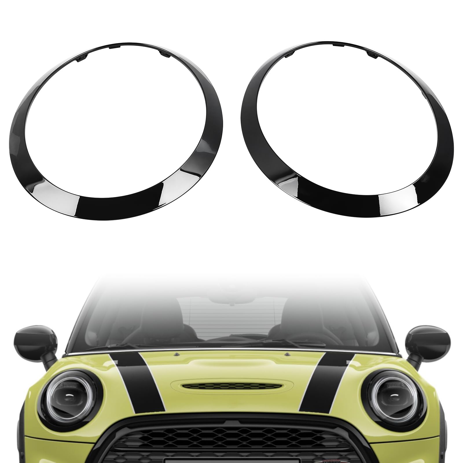 2 piezas de mini anillo decorativo para faros, tiras de cubierta de faros de repuesto para autos. Compatible con BMW Mini Cooper 14-21 F55 F56 F57, 51137300631 51137300632 51712355791