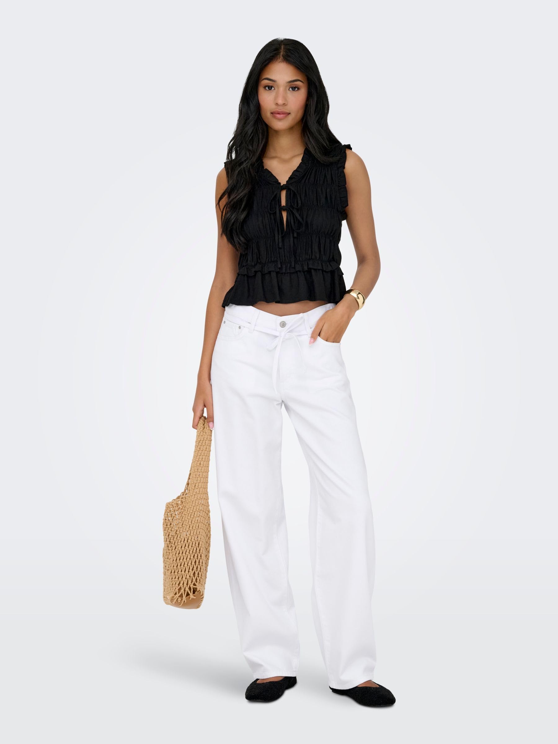 Only Straight-Jeans ONLGIANNA MW STRAIGHT DOT211 DNM NOOS mit Bindegürtel – Bild 5