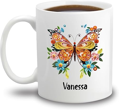 Taza de café personalizada con diseño de mariposa de arte de origami, regalo para cumpleaños de amigo, compañero de trabajo, taza de cerámica blanca