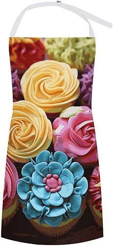 MUSM Colorful Cupcakes Rainbow Flower Cake ApronClassic Vintage Funny with Pockets Aprons,Adjustable Bib Waterdrop Resistant for Kitchen Cooking