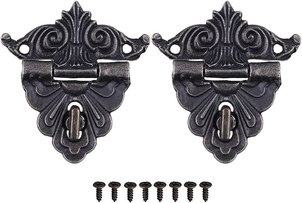 GTHER2 Set 45x43mm Antique Vintage Latch Hasp, Vintage Buckle Latch Decorative Hasp Latch Hardware Bronze with Screws for Wooden Box Case Drawer Cabinet