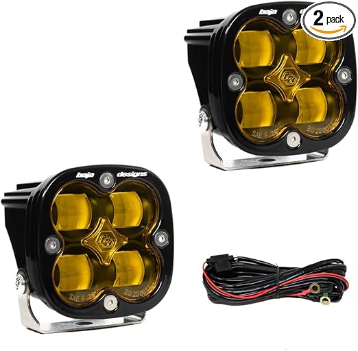 Baja Designs Squadron SAE LED Auxiliary Light Pod - Universal Fit with Wiring Harness, 2 LEDs (Amber)