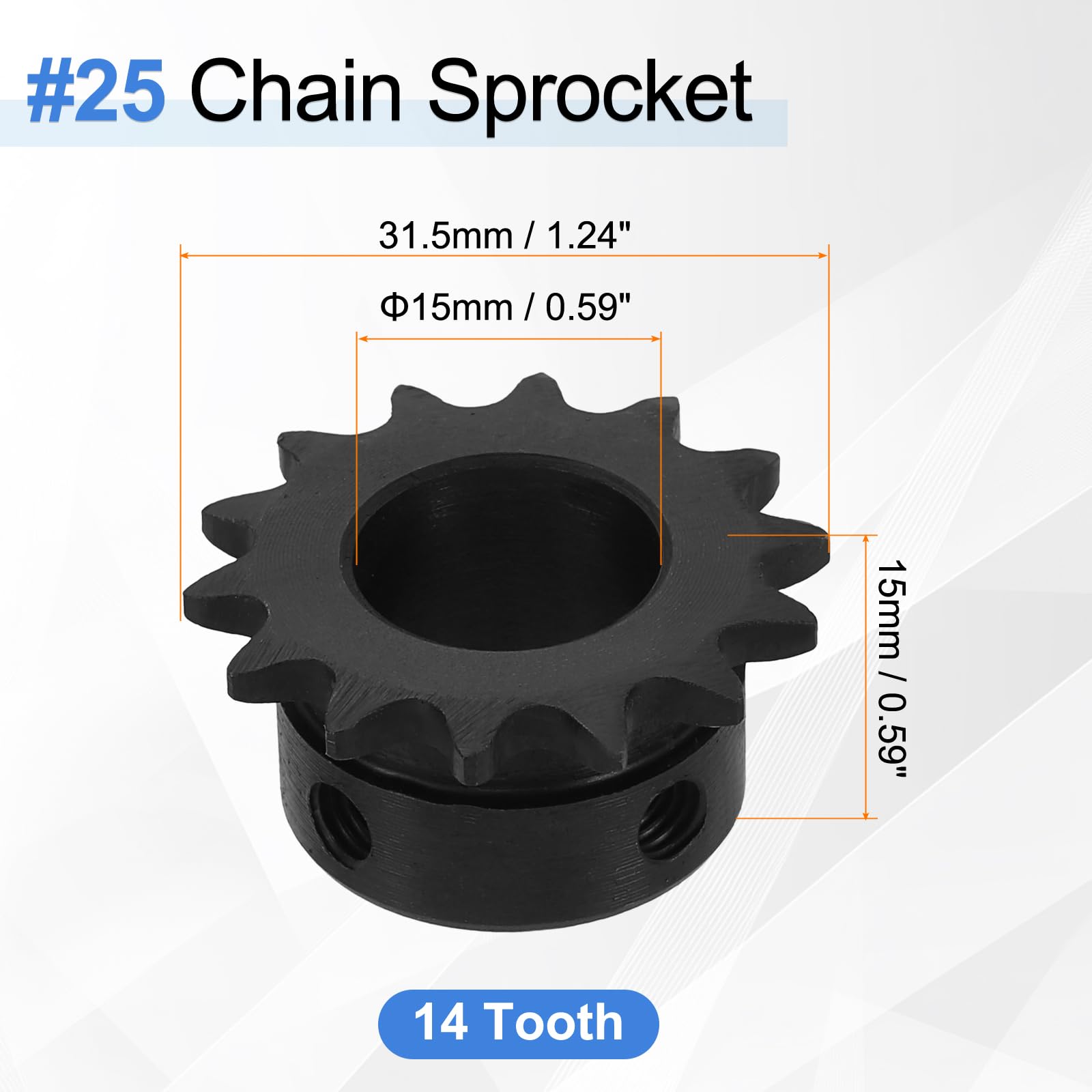 uxcell #25 Chain Roller Sprocket 15mm Bore 31.5mm OD, 14 Tooth C45 Steel — Amazon image 2