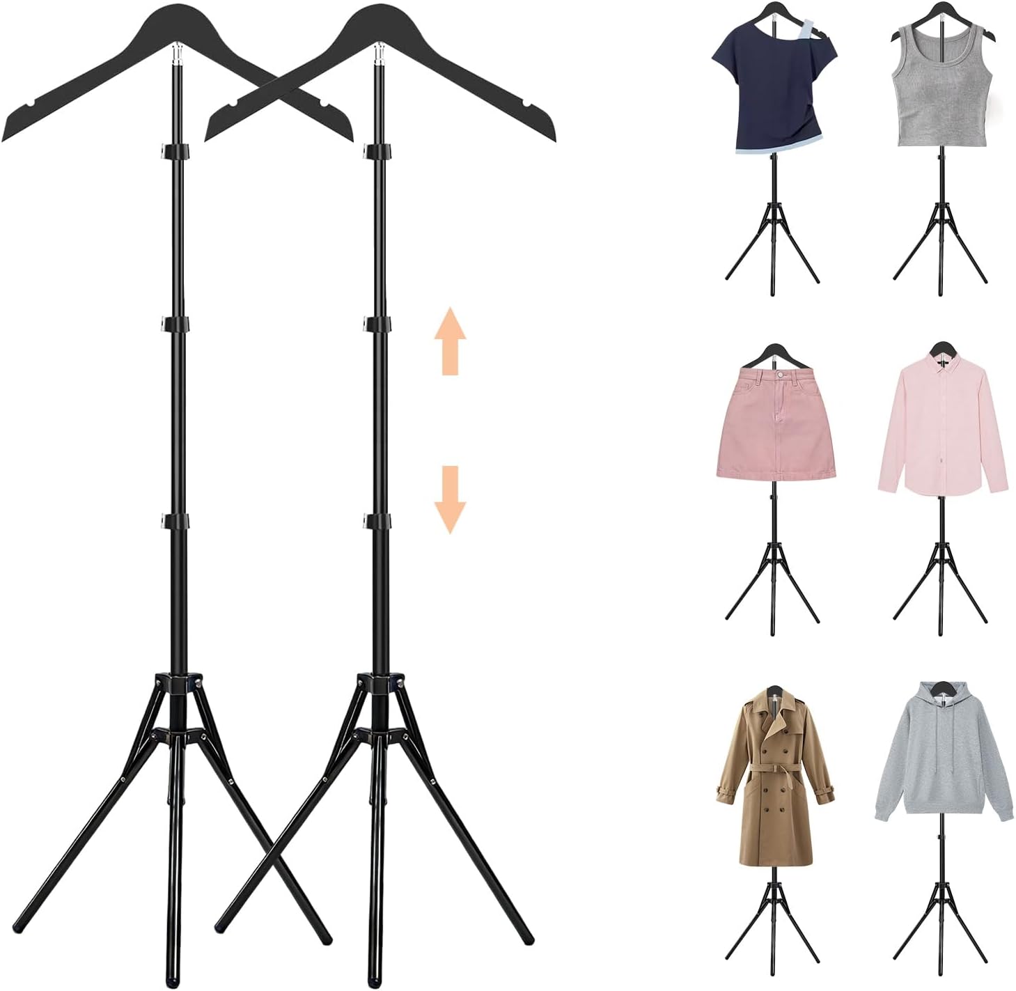 2 Pack Shirt Display Stand, 32-63 Inch Height Adjustable Mannequin Torso for Vendors, T Shirt Clothing Display Stand Rack, Foldable Steamer Stand for Clothes Garment Retail