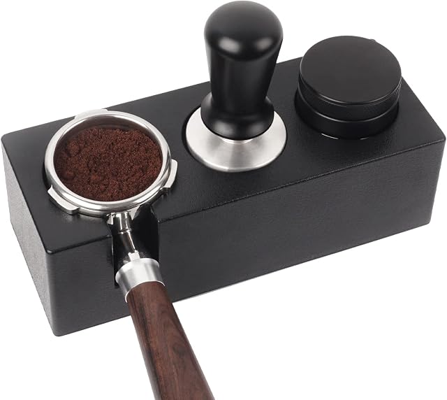 Ezebesta Tamper Station Anti-Slip Espresso Tamping Stand Black Solid Holder for Portafilters, Tamper and Distributor