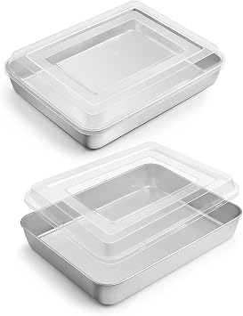 E-far Small Stainless Steel Baking Pan with Lid, 9.4 x 7 x 2 Inch for Cake