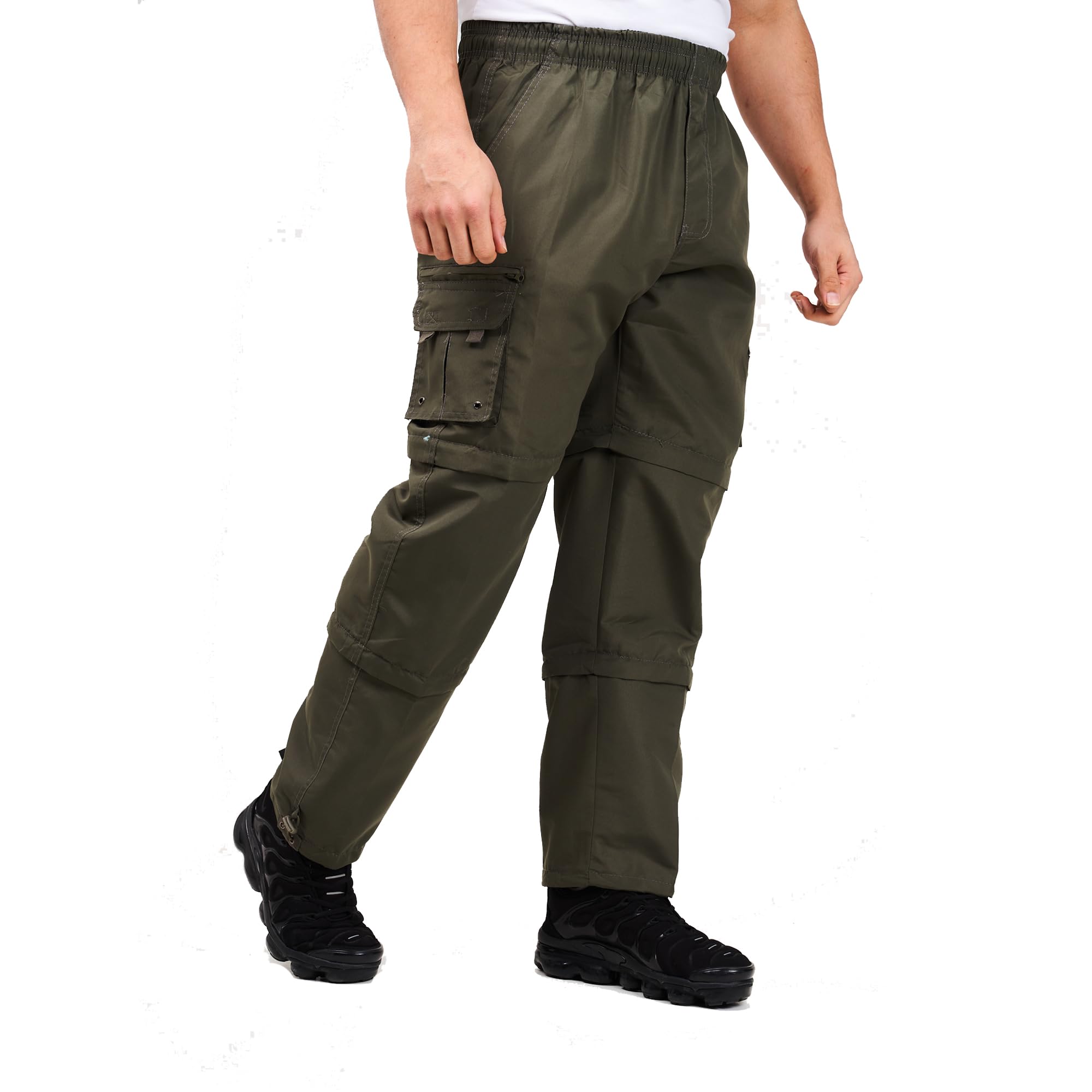 LABEL APPAREL Men's 3-in-1 Zip-Off Cargo Trousers – Convertible Combat Pants to 3/4 Shorts, Elasticated Waist Workwear Bottoms (M–3XL) Khaki