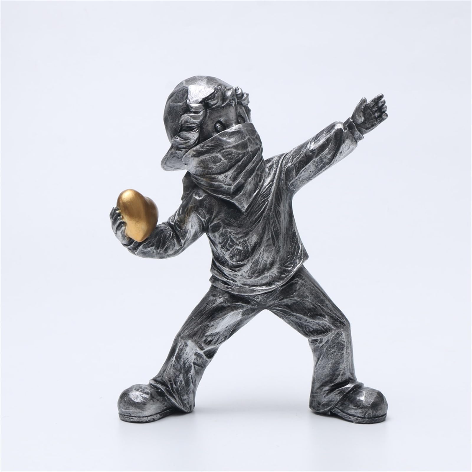 Habitz Boys 2 Banksy Throwing Heart Shaped Stone Ornament Thrower Statue Figuras Decorativas Model Modern Figure Stable Collectible Sculpture Decoration Polyresin Figure For Desktop,Table,Living Room(2)