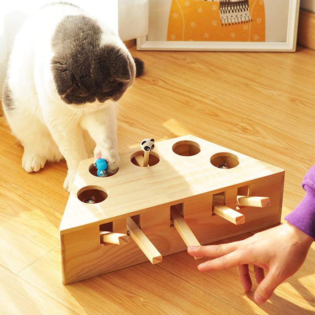 Bewegliches Katzenspielzeug,Interaktives Spielzeug für Katzen Whack Mole Maus Trainieren Jagd Crazy Intelligenz-Beschäftigungsspielzeug,Wooden Cat Hunt Toy Kätzchen Spielzeug (C)