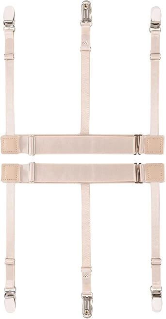 Men Shirt Stays Adjustable Elastic Shirt Garter Shirts Holder with Non-slip Locking Clamps for Police Military Beige