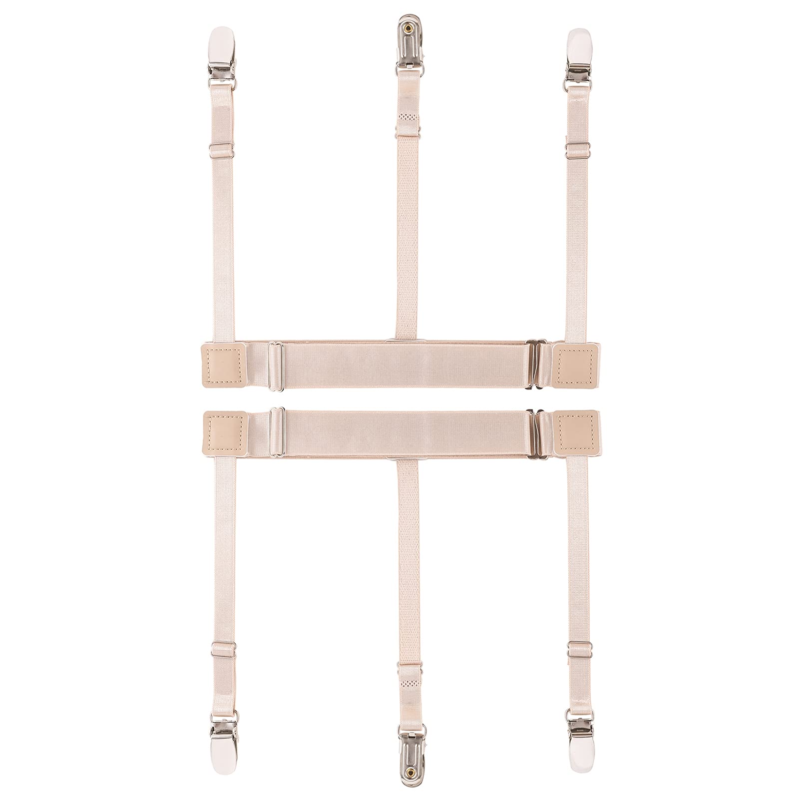 Kedofe Men Shirt Stays Adjustable Elastic Shirt Garter Shirts Holder with Non-slip Locking Clamps for Police Military, C-beige, Large