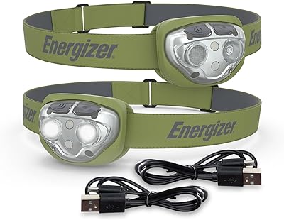 Energizer PRO-400 Headlamp Rechargeable 2-Pack, IPX4 Water Resistant Rechargeable Headlamp, Ultra Bright Multiple Light Modes Head Lamp, Camping, Running, Outdoors, Emergency Light, USB Included