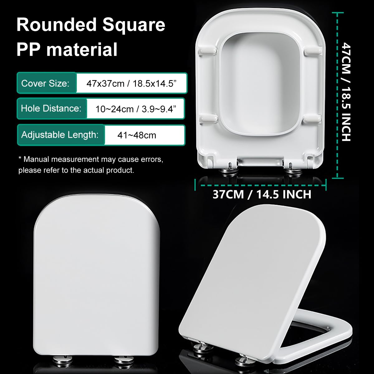 Funda universal cuadrada y alargada de cierre suave para asiento de inodoro, 4 almohadillas antideslizantes, bisagra de fijación superior de liberación rápida para una fácil limpieza, PP