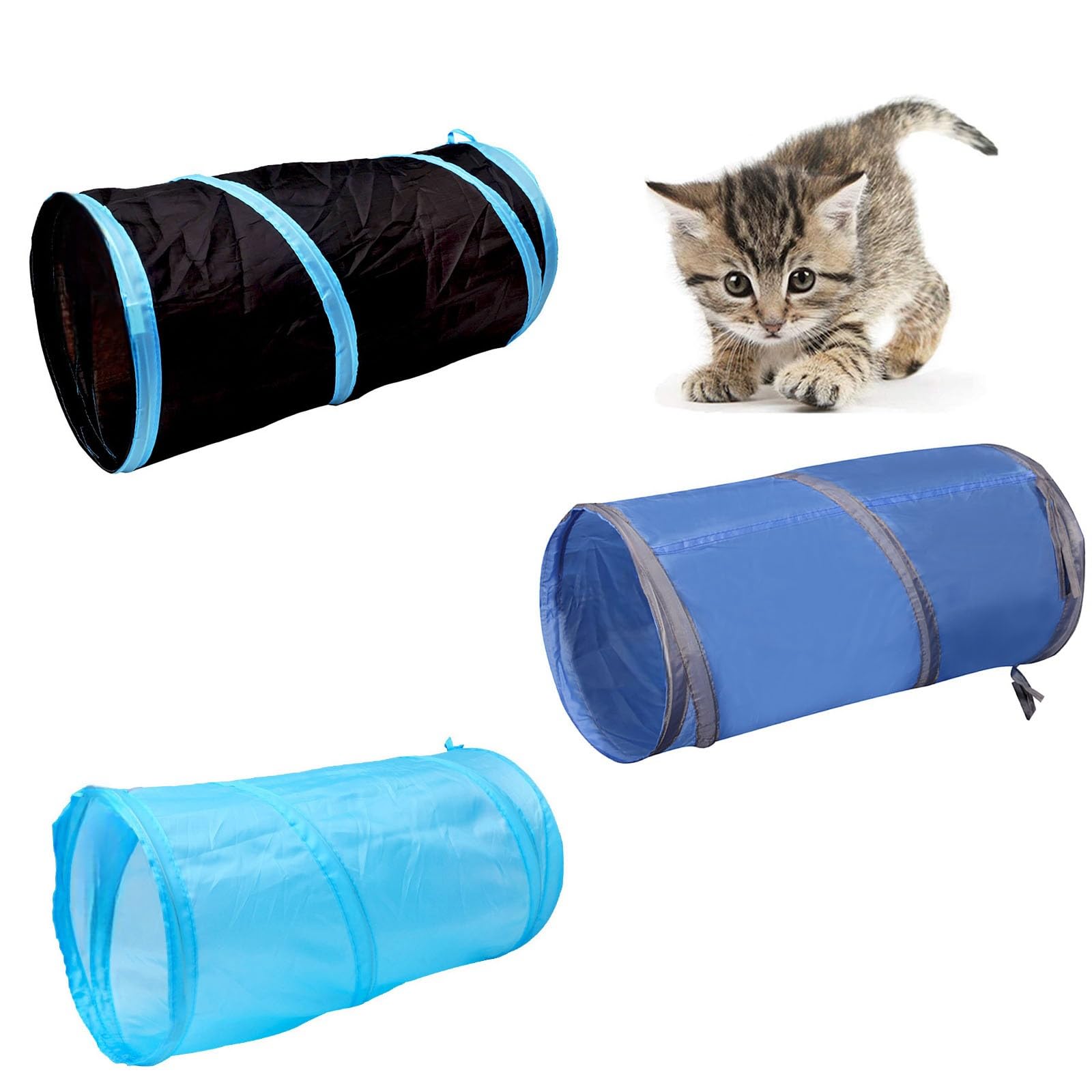 iCAGY Foldable Spiral Cat Tunnel - Indoor Toy for Small Cats, Kittens, and Rabbits - Tube for Interactive Play and Outdoor Fun - Pet Toy 20" 3 Pcs (