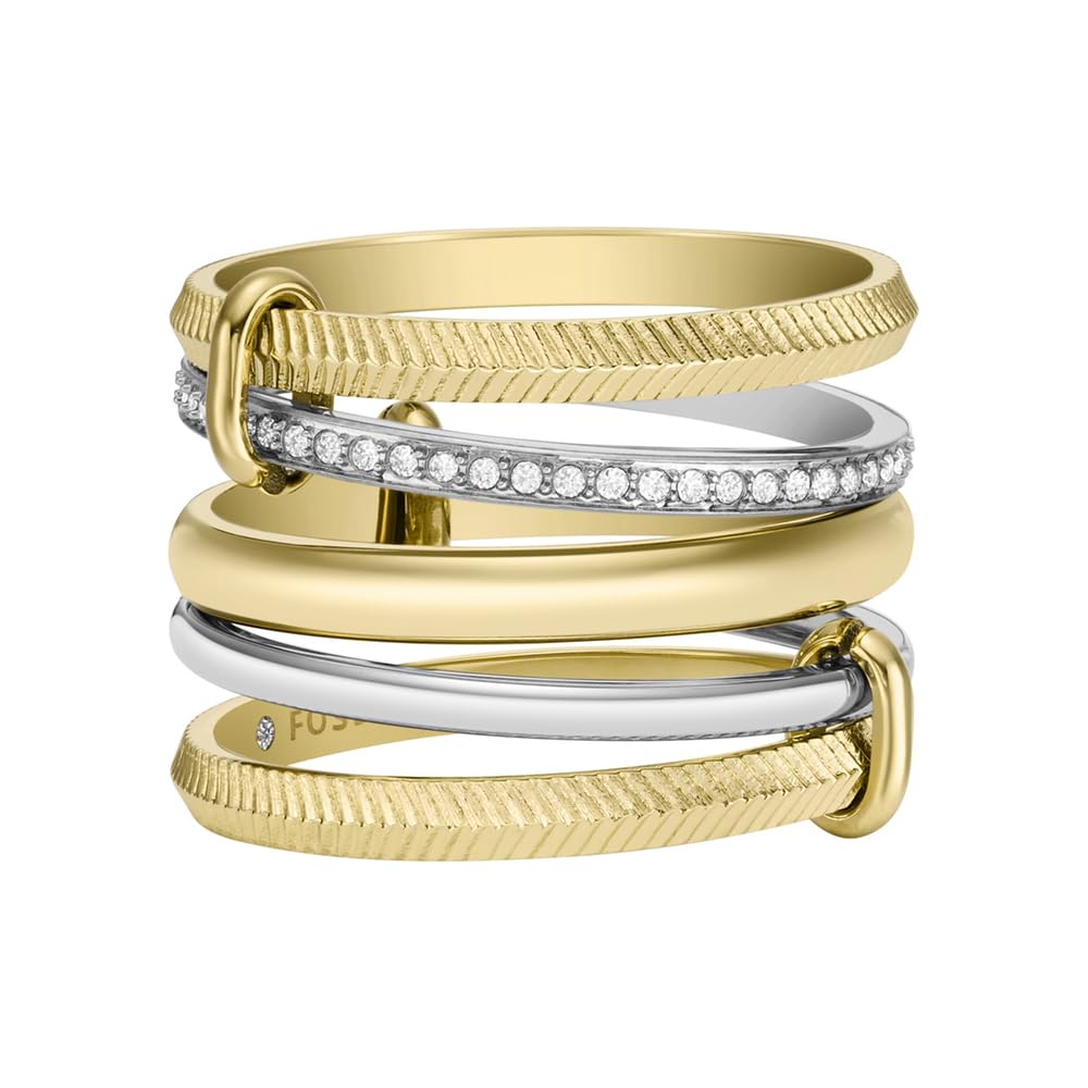 Fossil Damenring Harlow, zweifarbig oder goldfarbener Edelstahl Prestack