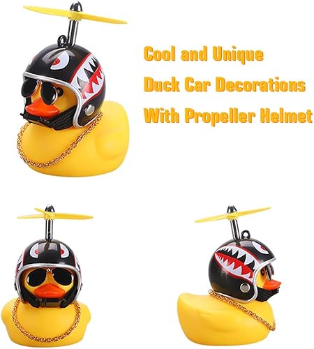 Miniatura 2 de wonuu - Patito de goma amarillo de adorno decoración para tablero de auto el pato viene con divertidas lentes de sol y casco de hélice