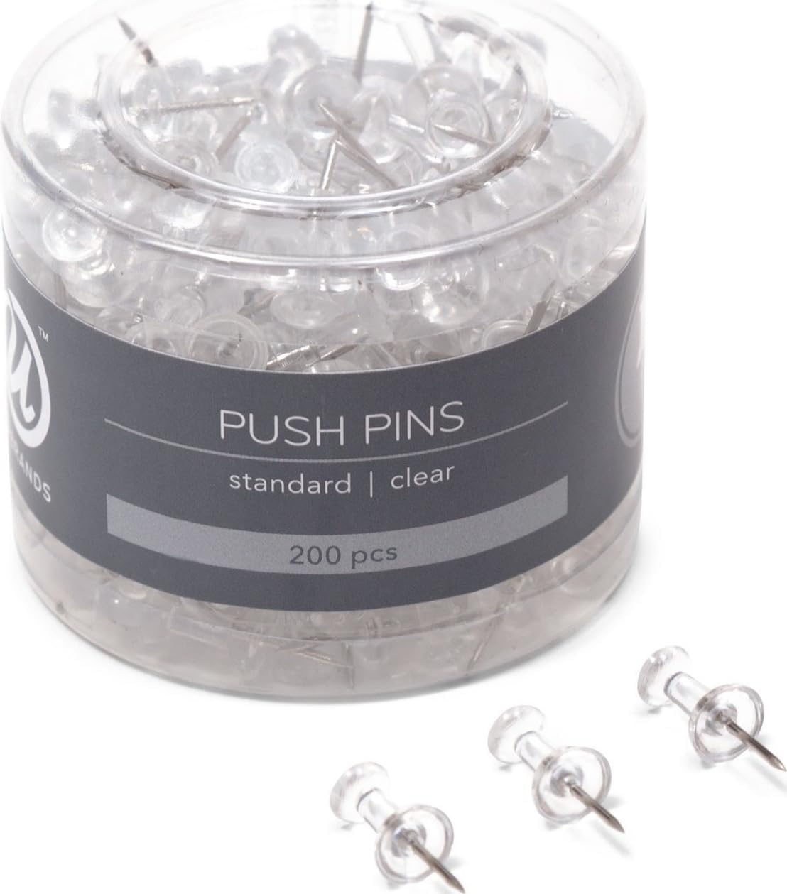 U Brands Push Pins, Plastic, 200-Count, Steel Point, Clear, for Cork Board