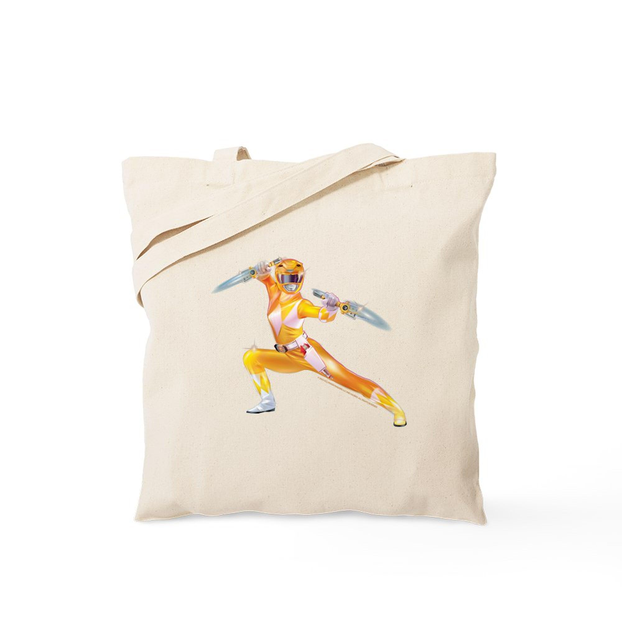 CafePress Power Rangers Yellow Ranger Pose Reusable Natural Beige Canvas Shopping Bag