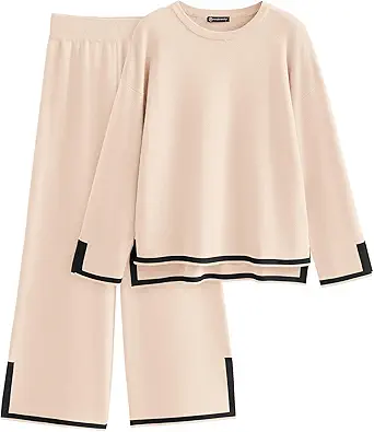 PRETTYGARDEN Women's 2 Piece Fall Knit Sweater Set Long Sleeve Tops Wide Leg Pants Sweatsuit Tracksuit Outfit Winter Clothing