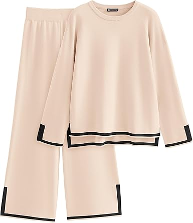 PRETTYGARDEN Women's 2 Piece Fall Knit Sweater Set Long Sleeve Tops Wide Leg Pants Sweatsuit Tracksuit Outfit Winter Clothing