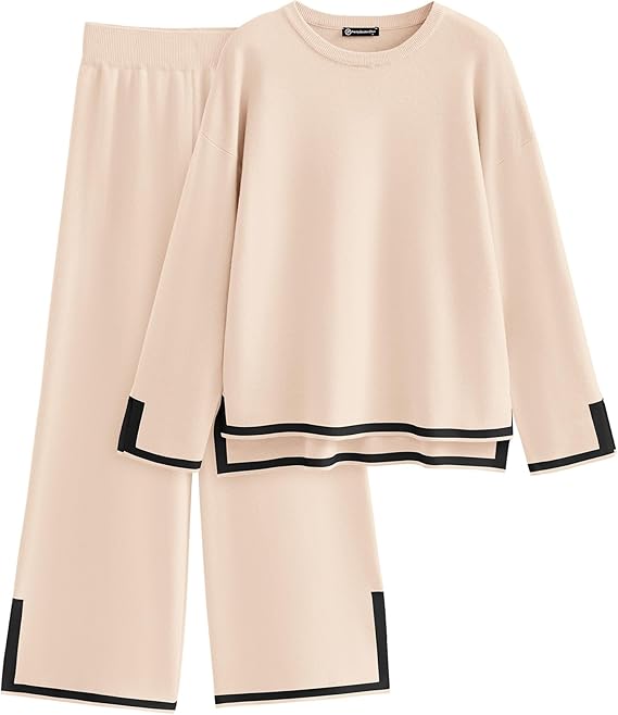 PRETTYGARDEN Women's 2 Piece Fall Knit Sweater Set Long Sleeve Tops Wide Leg Pants Sweatsuit Tracksuit Outfit Winter Clothing