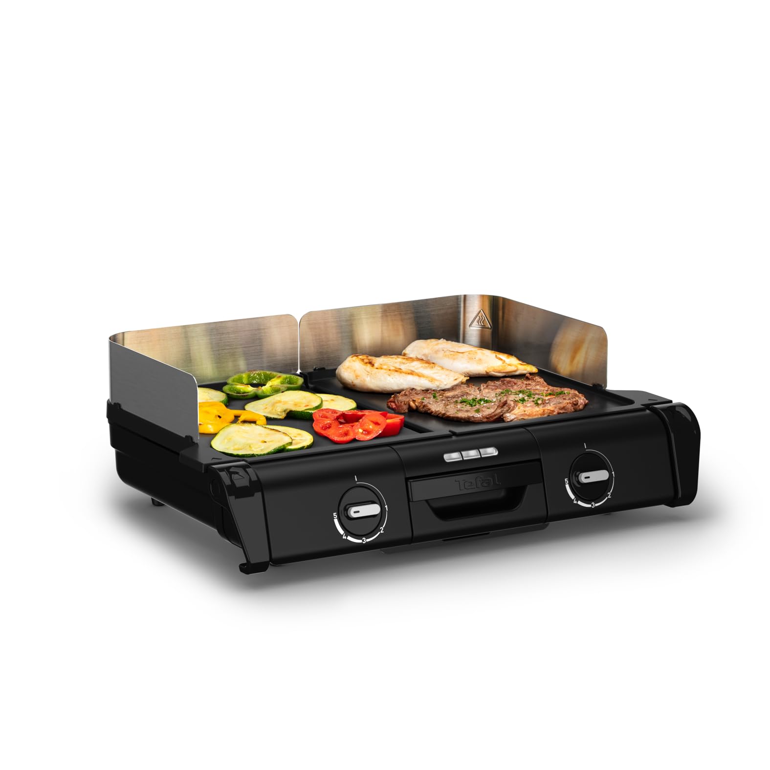Tefal BBQ Family Elektrischer Tischgrill TG800N10, 2 getrennte Grillflächen, antihaftbeschichtet, Schwarz/Silber