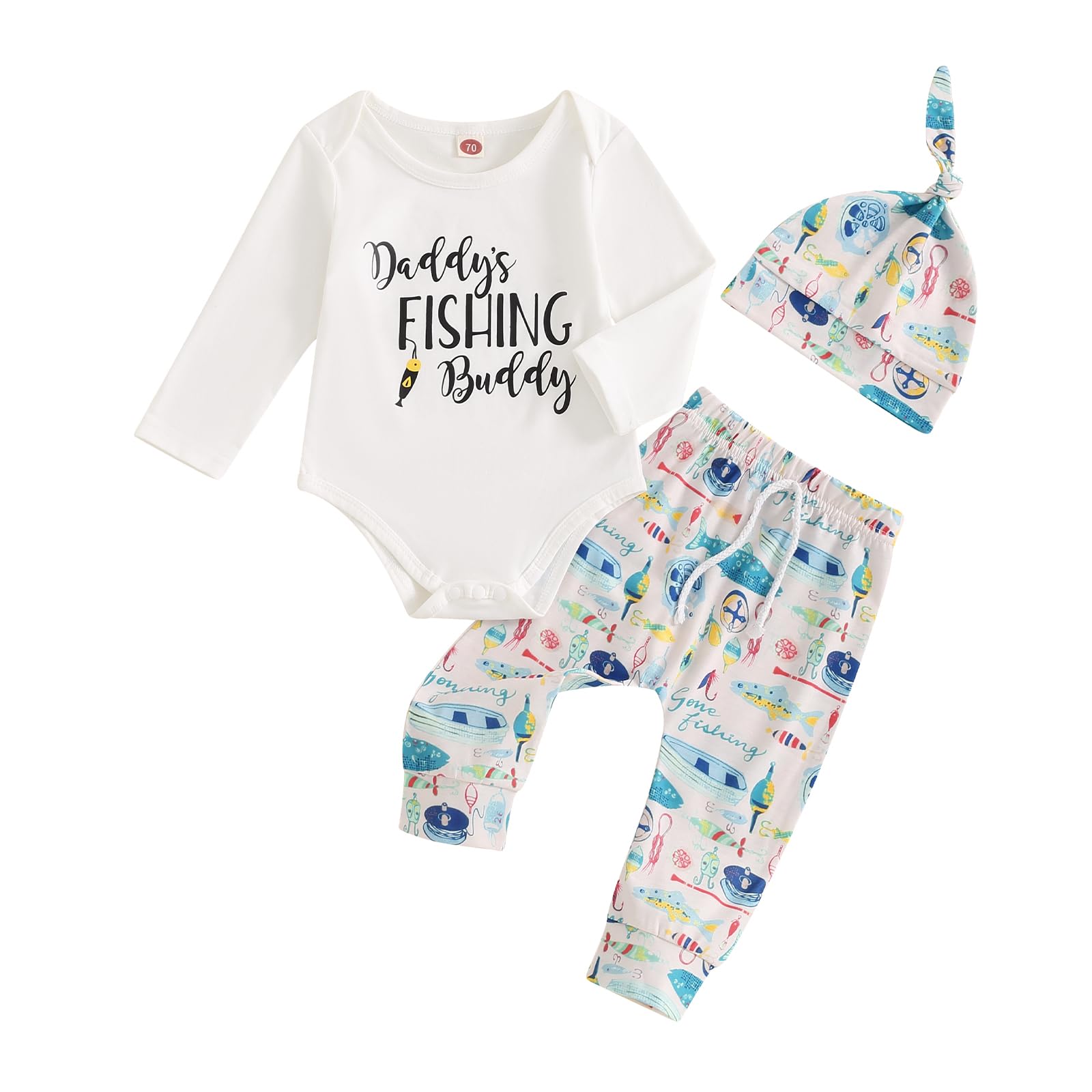 Thorn Tree Newborn Baby Boys Clothes Funny Printed Romper Elastic Waist Pants Baby Cap Fall Winter Infant Outfits