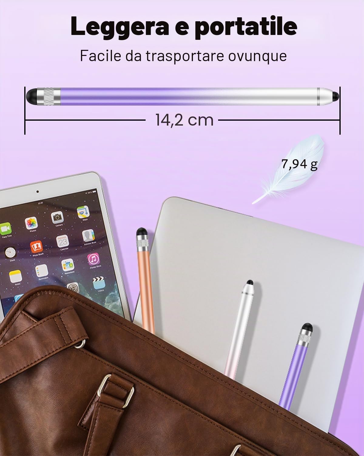 AmberVec Penna Stylus Capacitiva a Doppia Punta per Touchscreen iPhone iPad Android Tablet, Confezione da 2