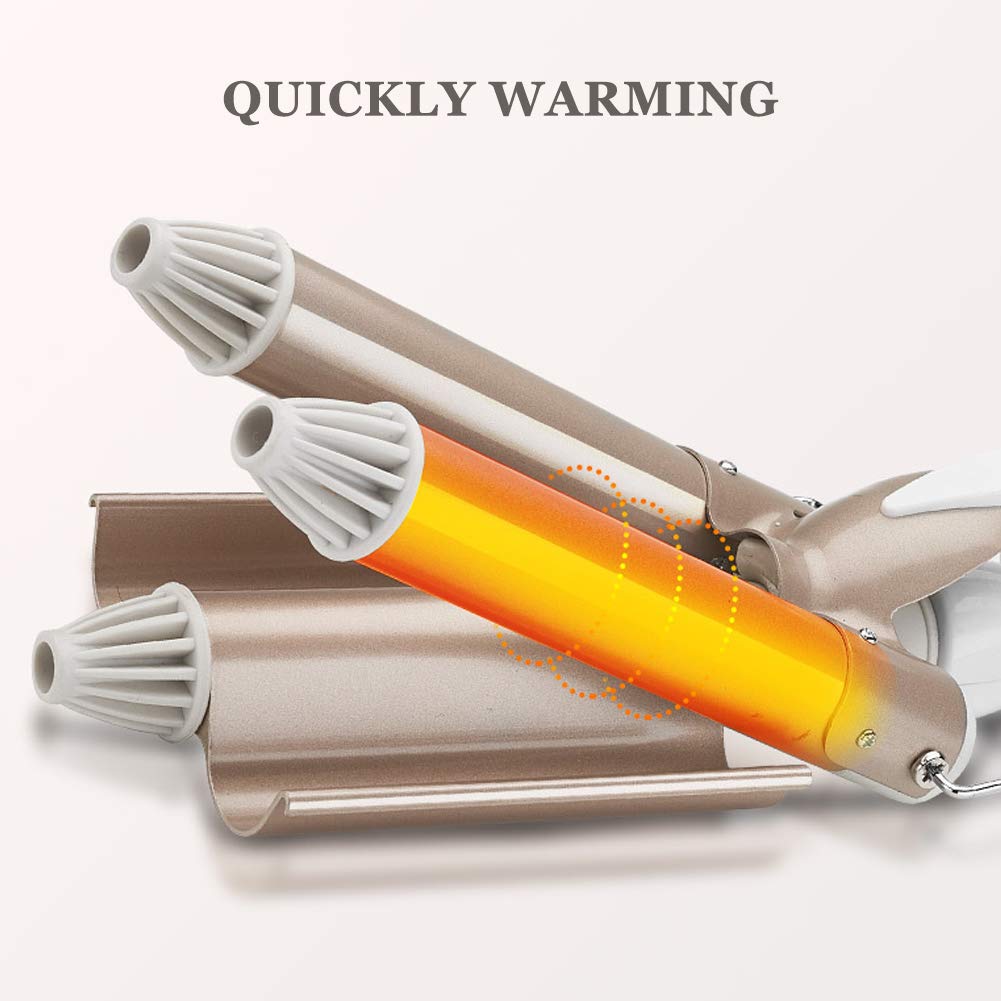 Hair Curler, 3 Barrels Curling Iron Hair Crimpers Three Curling 1 Curler Wand, 25Mm Hair Crimper Hairdressing Tool for with Adjustable Temperature (Us)