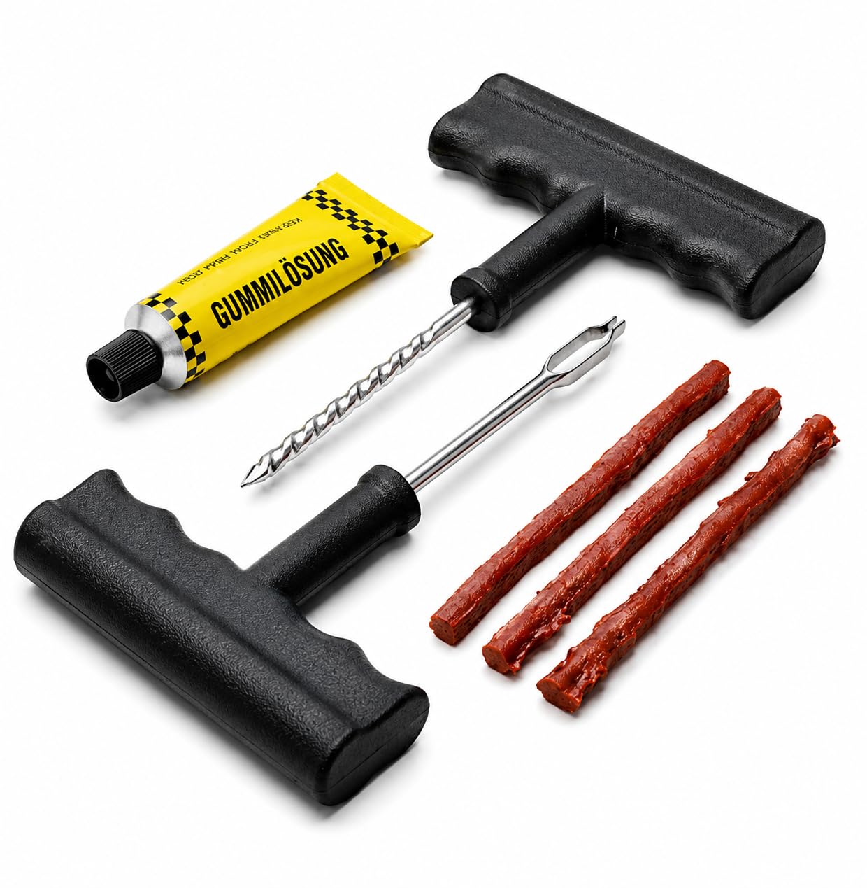 Tubeless Tire Repair Kit for Car Bike Motorcycle Scooter Puncture Repair Tool Kit with Tire Plug Strips Rubber Cement Spiral Reamer Insertion Tool Emergency Flat Tire Repair Kit-image-15