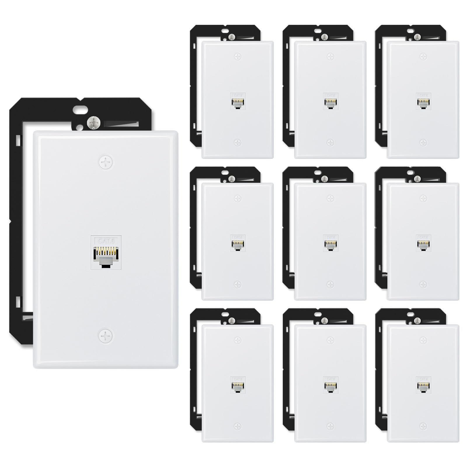iwillink 10-Pack Cat6 Ethernet Wall Plate, 1-Port Keystone+Bracket, White