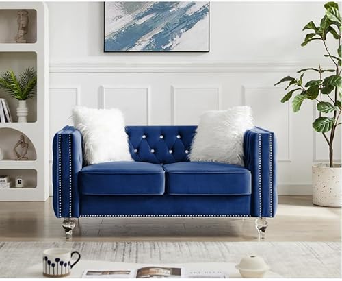 Miniatura 90 de i-POOK Sofá Chesterfield de terciopelo de 83 pulgadas de ancho con 3 asientos, 2 almohadas de felpa, patas de cristal y brazos recortados con cabeza