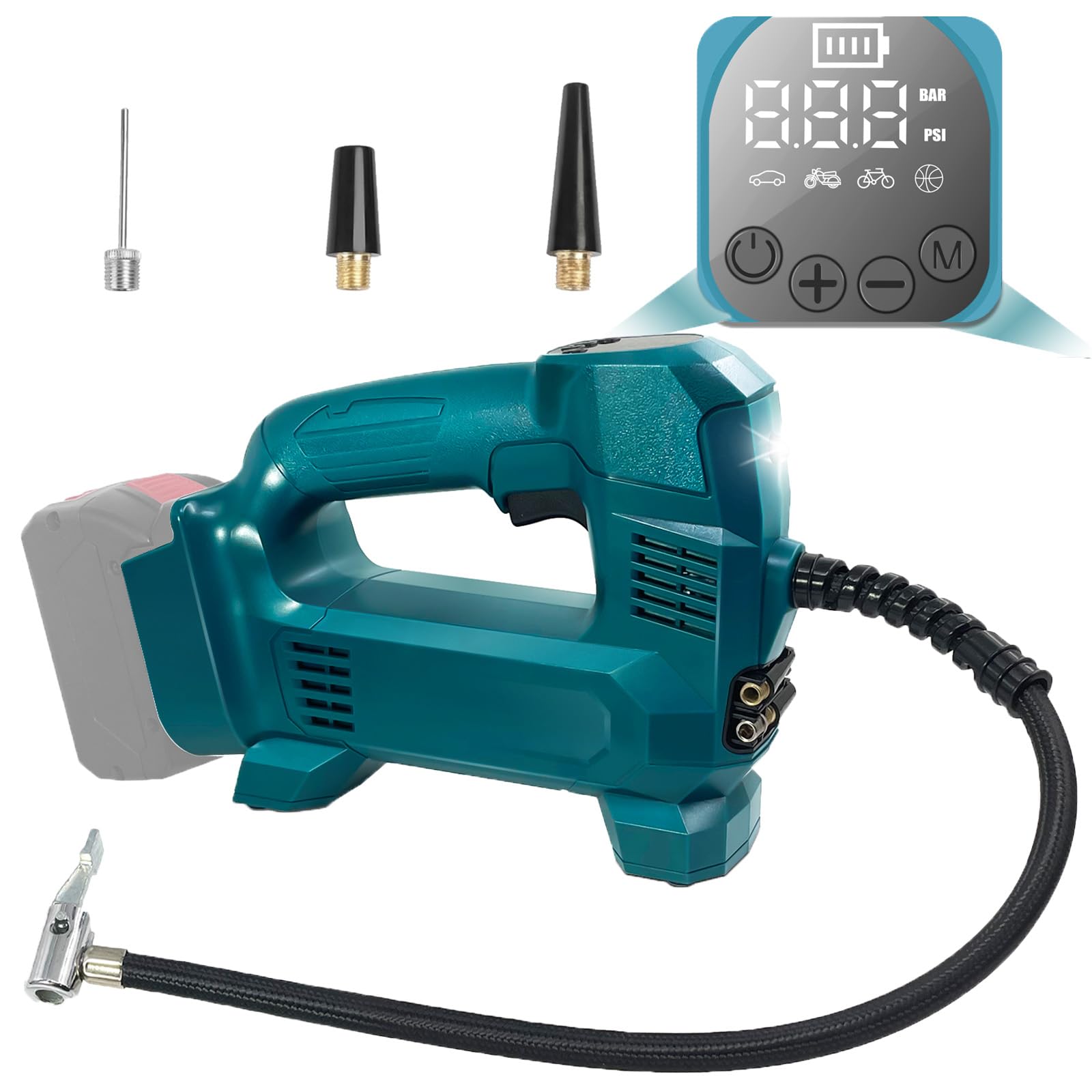 Akku Kompressor Inflator kompatibel mit Bosch Professional 18V System Akku WITLIGHT 160 PSI kabellose tragbare elektrische Luftpumpe mit digitalem Manometer für Auto, Fahrrad, Sportball (TOOL BARE)