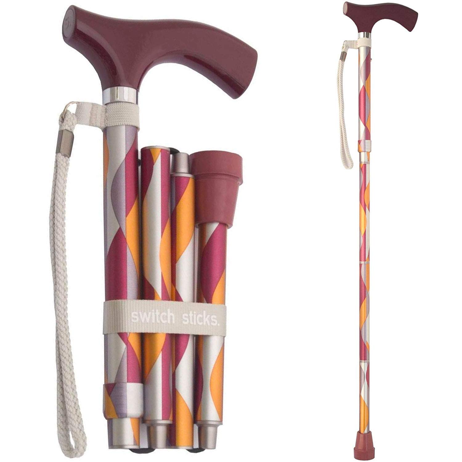 Switch Sticks Walking Cane for Men or Women, Foldable and Adjustable from 32-37 inches, Waves