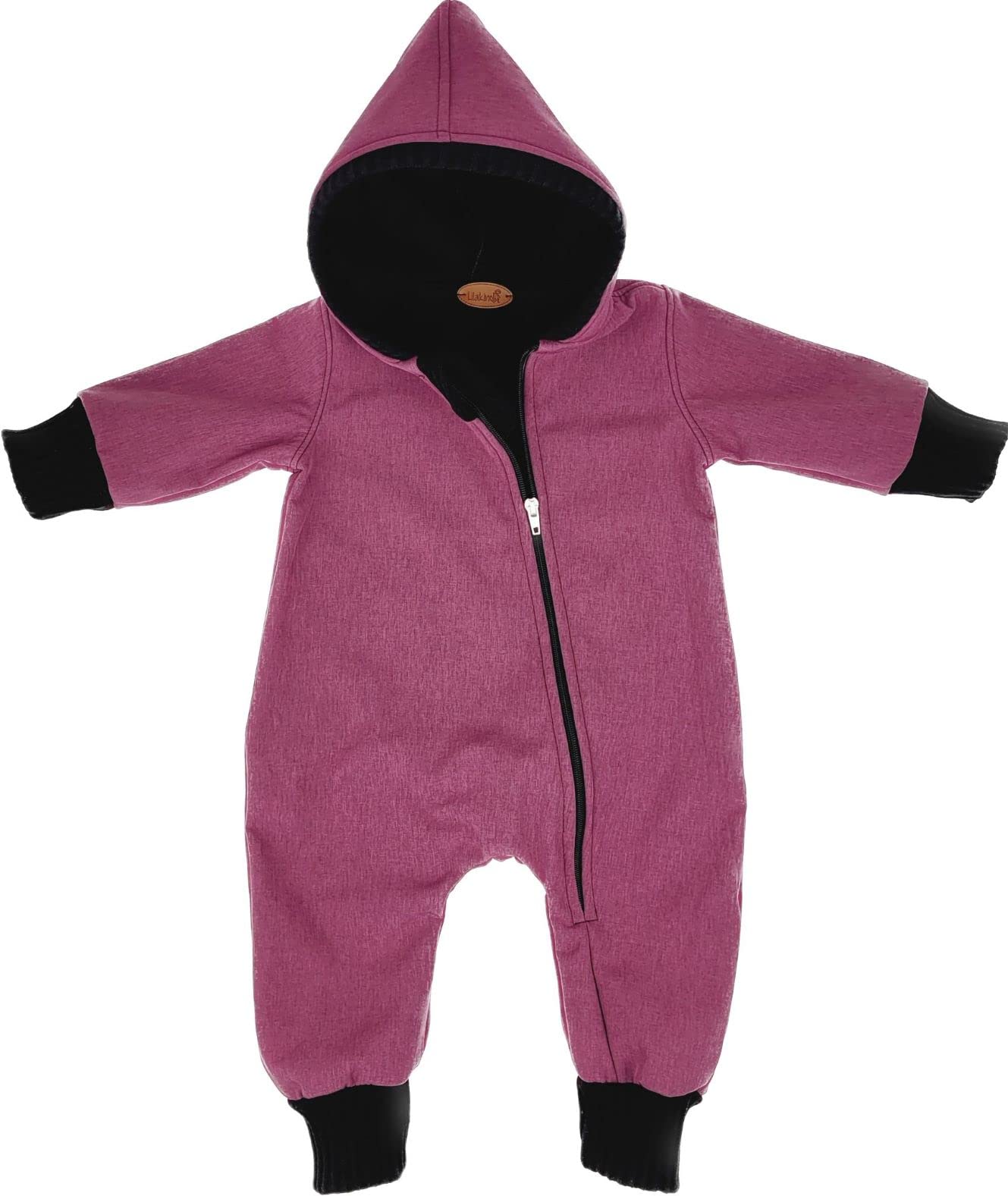 Lilakind“ Baby Kinder Softshell Regen Overall mit Kapuze Meliert einfarbig Uni Senf, Lila, Grau, Petrol Gr. 74-122 - Made in Germany