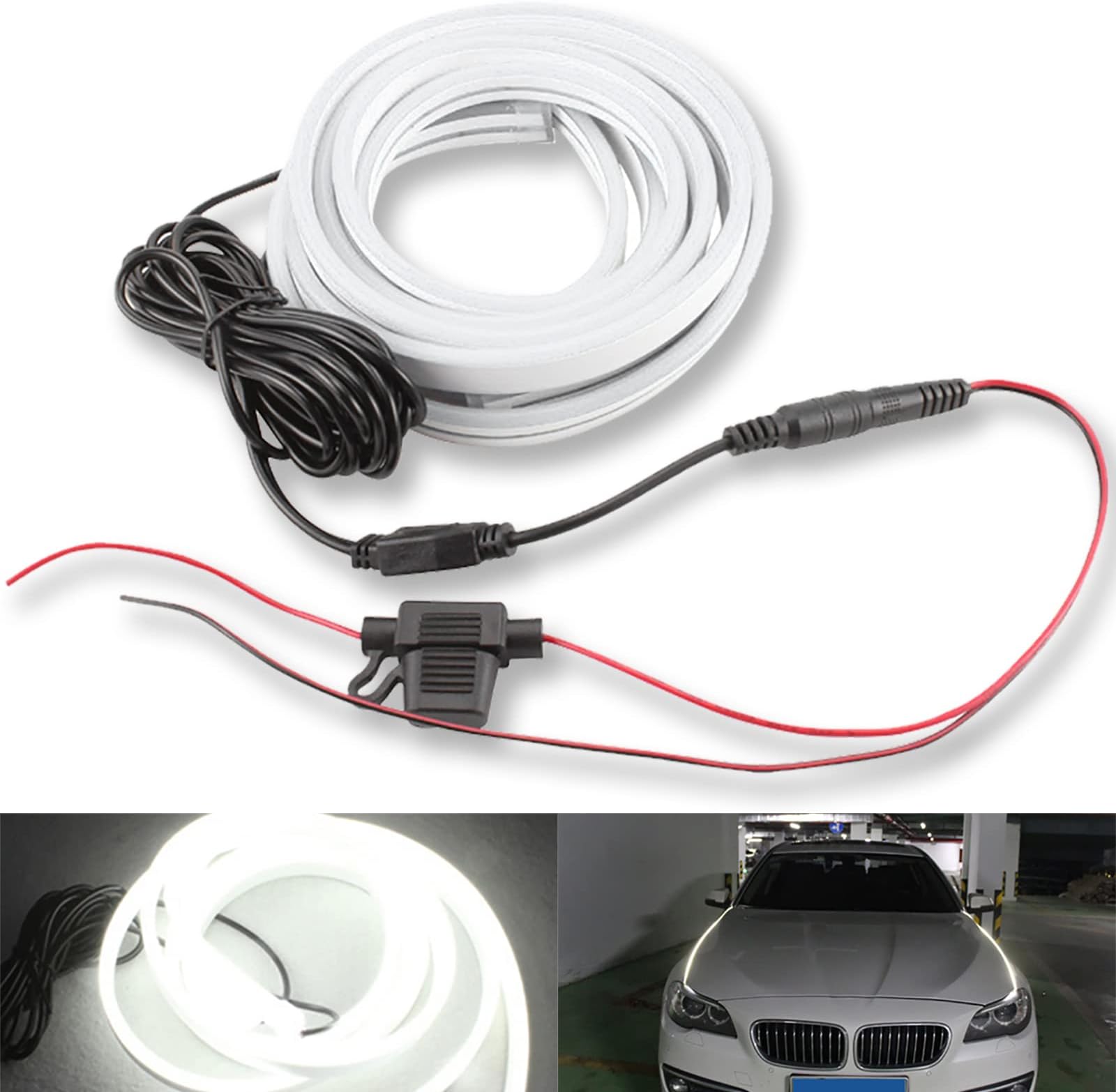 Teguangmei Exterior Car LED Hood Light,47.2 inch(120cm) Flexible Waterproof Strip Light White Daytime Running Light Headlight for Car SUV Truck,12V Universal Car Engine Hood Guide Decoration Light Bar