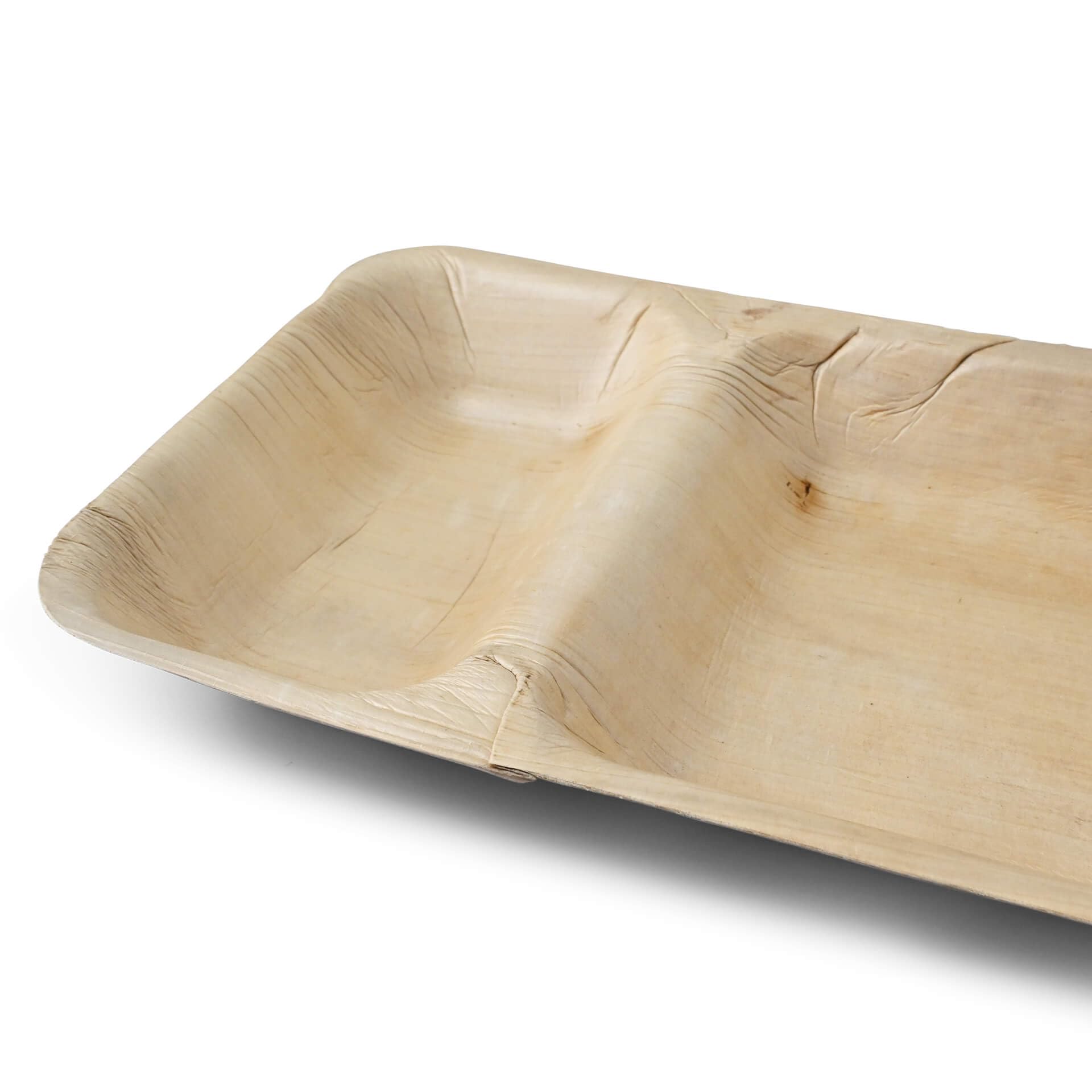 BIOZOYG Palmware - Platos de hojas de palma I Plato de menú desechable de 200 piezas hecha de hoja de palma rectangular de 24x15cm con 2 compartimentos separados