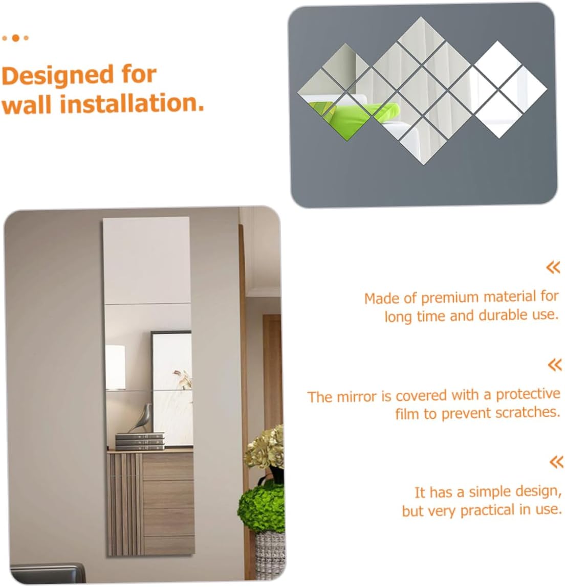 HOMSFOU 80pcs Square Acrylic Mirror Tiles Wall Mirror for Craft Adhesive Decor for Home