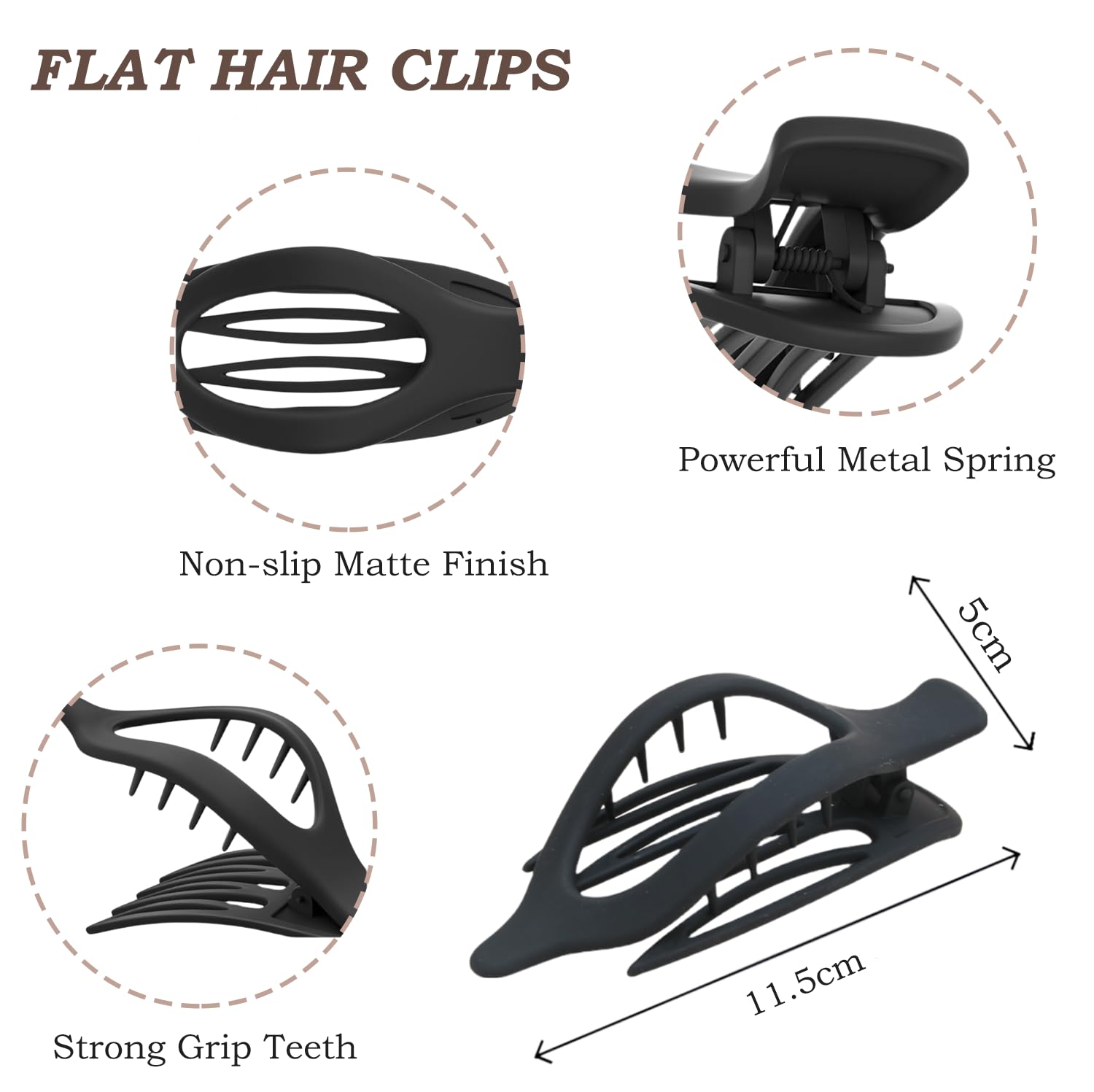Hair Claw Clips for Women 6 PCS Flat Hair Clips for Thick Thin Hair Large Matte Hair Claw Nonslip for Girls Decoration (6 PCS) - Image 3